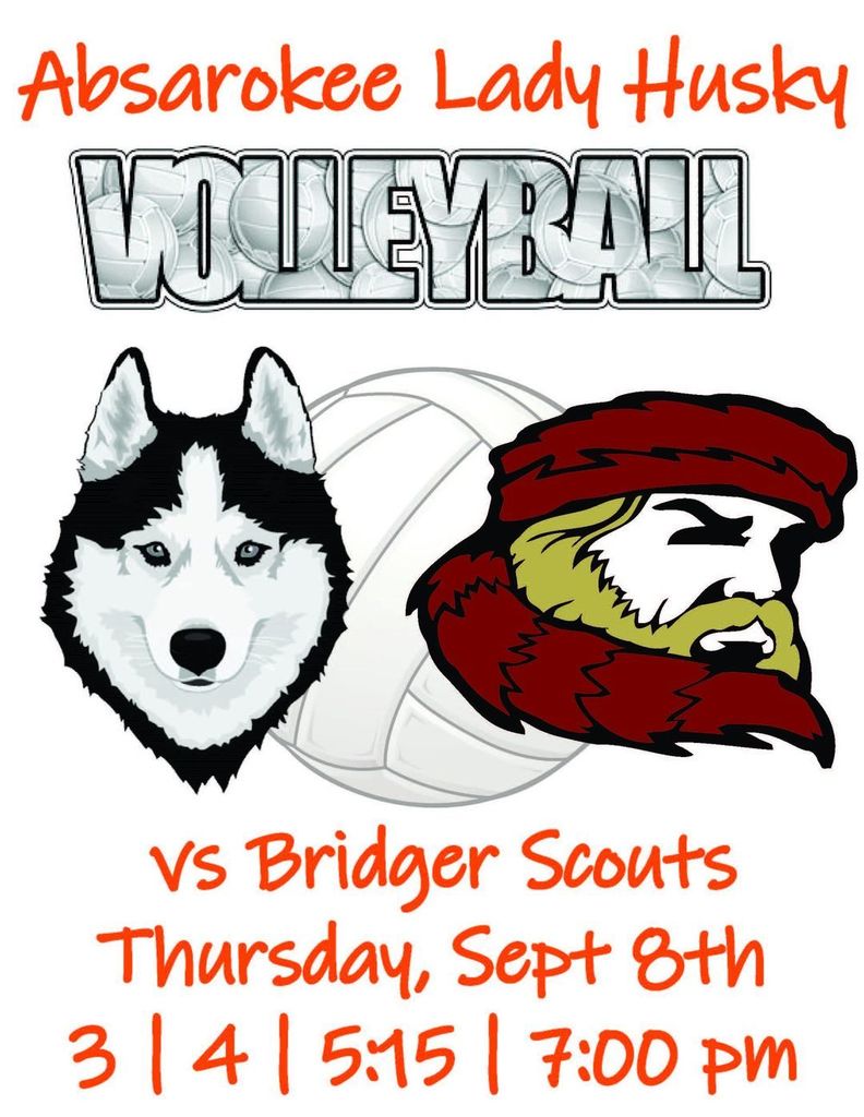 Absarokee Lady Husky Volleyball vs Bridger Scouts Thursday September 8th at 3, 4, 5:15, and 7:00 pm