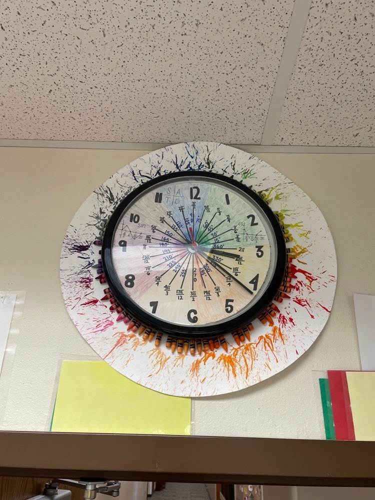 clock with crayons behind it